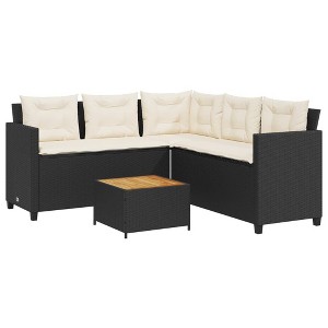 vidaXL Patio Sofa L-Shaped Furniture with Table and Cushions - Black PE Rattan/Steel, Garden/Patio/Deck - 68.9"x68.9"x29.5" - 1 of 4
