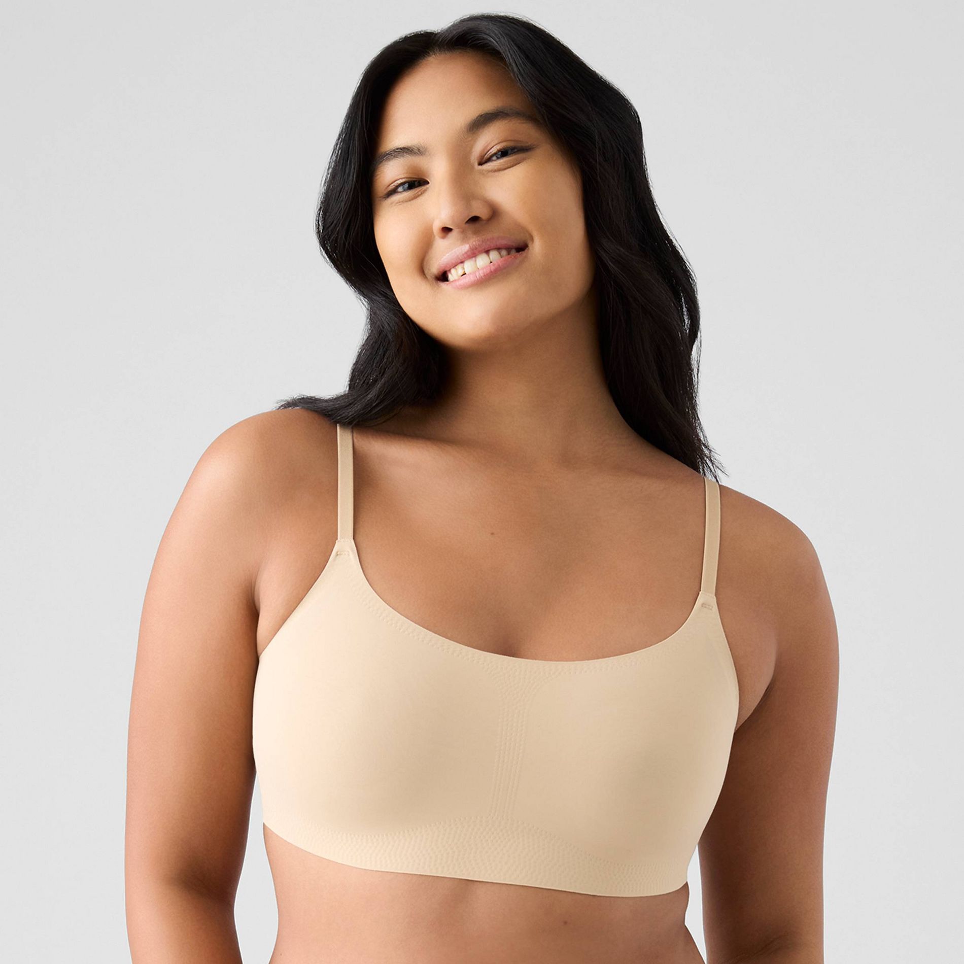 True & Co. True Everybody Women's Adjustable Strap Scoopneck Bra - Light Beige L: Nylon Spandex Blend, Removable Padding, Wireless, Hand Wash