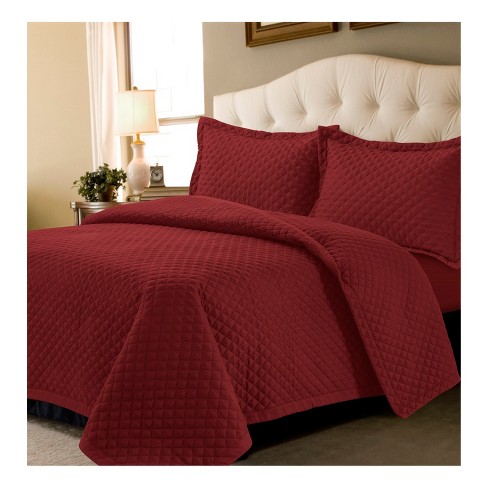 King Brisbane Oversized Diamond Quilt Set Deep Red - Tribeca Living ...