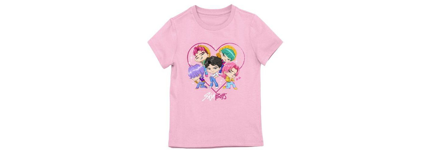 Футболка KPop Demon Hunters Chibi Saja Boys Character Heart Hot Cradle Pink Crew Neck Short Sleeve T-shirt для девочек, цвет: Розовый — фото 1