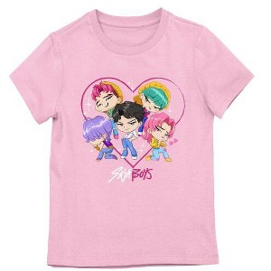 KPop Demon Hunters Chibi Saja Boys Character Heart Girl’s Hot Cradle Pink Crew Neck Short Sleeve T-shirt - 1 of 3