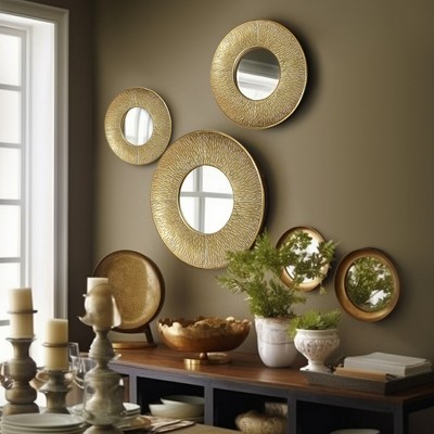 Gold Sunburst 3-Piece Round Wall Mirror Set