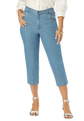 Women's Plus Size Slit Denim Capri - Medium Wash