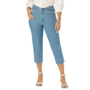 Jessica London Women's Plus Size Classic Cotton Denim Capri - 1 of 4