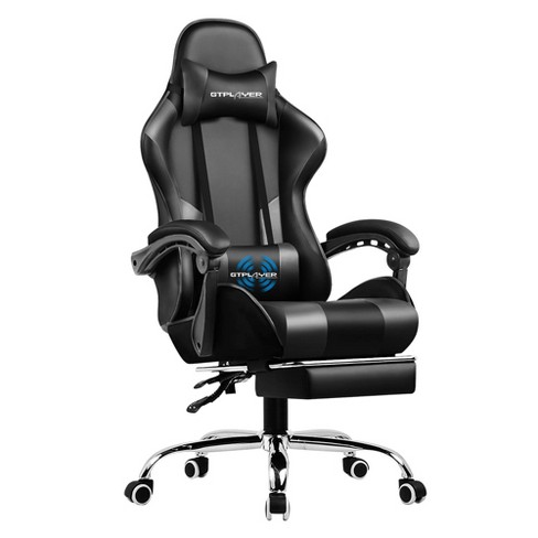 Gaming Chair, Height Adjustable Swivel Rolling Chair with Headrest Footrest  and Massage Lumbar Support, PU High Back Ergonomic PC Chair for Office or