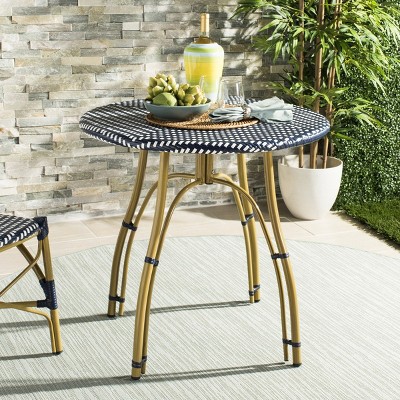 Kylie 32" Navy and White Rattan Bistro Table