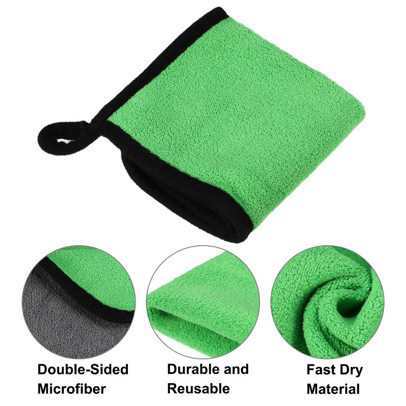 Unique Bargains Extra Large 500 GSM Microfibre Car Drying Towel 9.84"x9.84" Gray Green 3 Pcs, 3 of 6