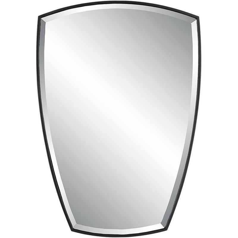Uttermost Crest Satin Black 25 1/4" x 36" Shield Wall Mirror, 1 of 2