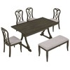 6-Piece Trestle Dining Set: Upholstered Chairs, Bench & Smooth Backs - Versatile for Dining, Living, Kitchen - 3 of 4