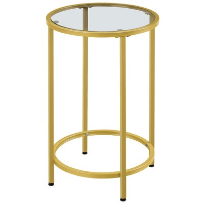 Yaheetech Round Nesting End Table Set With Metal Frame And Glass Top ...