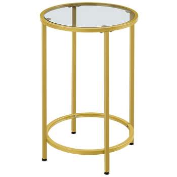 Yaheetech Round Accent Table with Glass Top and Metal Frame for Living Room