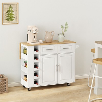 NicBex Modrn Kitchen Island with Drop-Leaf Countertop & Drawers,Mobile Rolling Kitchen Cart with Racks,Storage Cabinet Folding Dining Table