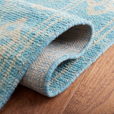 Kenya Hand-Knotted Blue Wool Geometric Runner Rug