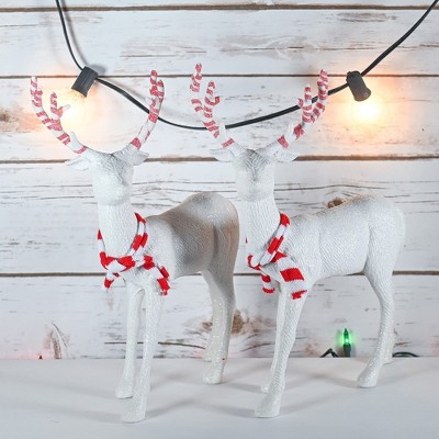 White Glitter Reindeer Figurine with Red Antlers and Scarf, 14"
