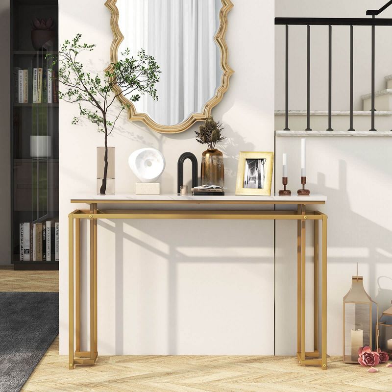 Costway 47" Faux Marble Top Console Table Modern Entryway Table with Anti-toppling Kit, 5 of 11