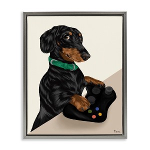Stupell Industries Gamer Dachshund Dog Floating Frame Canvas Art, Gray, 25" x 31" - 1 of 4