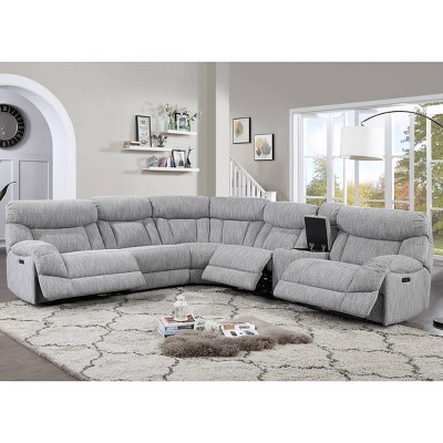 Gray Herringbone Six-Piece Fabric Sectional with Pillow-top Arms
