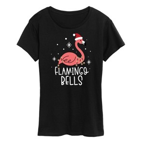Women's - Instant Message - Flamingo Bells Christmas Short Sleeve Graphic T-Shirt - 1 of 4