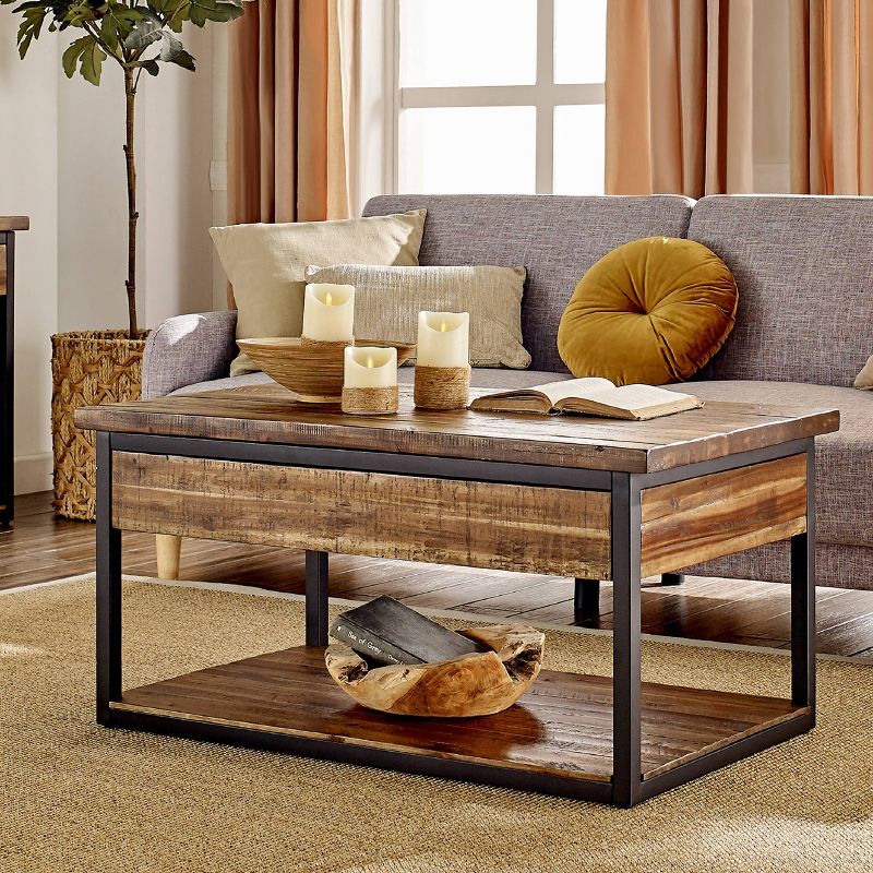 Claremont Rustic Wood Coffee Table with Low Shelf Dark Brown - Alaterre Furniture, 3 of 11