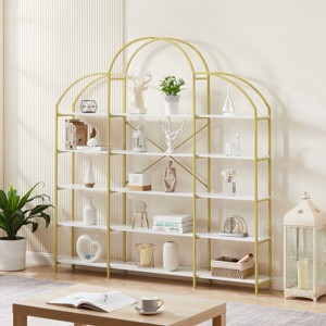 74.8 in Modern Arched Bookcase with Open Shelves and Anti-Tip Hardware, X-Frame Storage Shelf for Living Room or Office-3irtyhousy - 1 of 4