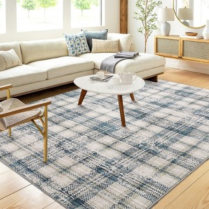 Machine Washable Indoor Modern Geometric Area Rugs Soft Low Pile Mat with Small Checkered Print - 1 of 4