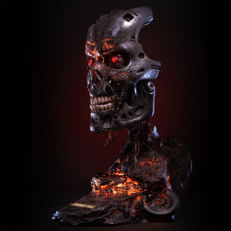 PureArts Terminator 2 Battle Damaged T-800 Life-Size 1:1 Scale Art Mask Bust, 3 of 9