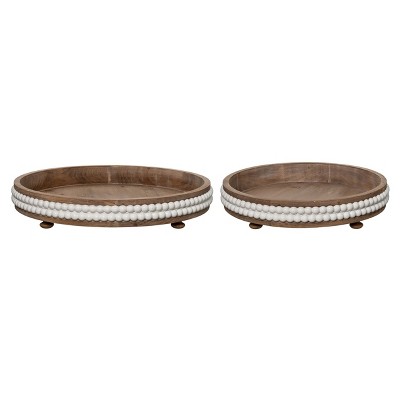 VIP Wood 20.25 in. Brown Beaded Display Trays Set of 2