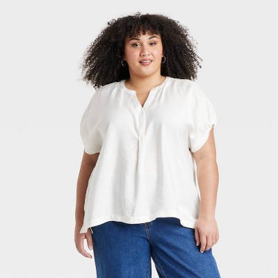 Women's Short Sleeve Henley Neck Blouse - Ava & Viv™