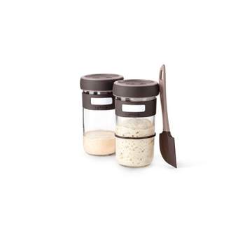 Lekue Sourdough Starter Set with 2 Jars and Silicone Spatula, Brown