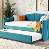 Twin Size Upholstered Daybed with Pull-Out Trundle, Velvet Sofa Bed with Sturdy Wooden Slats-Baofuwish - 3 of 4