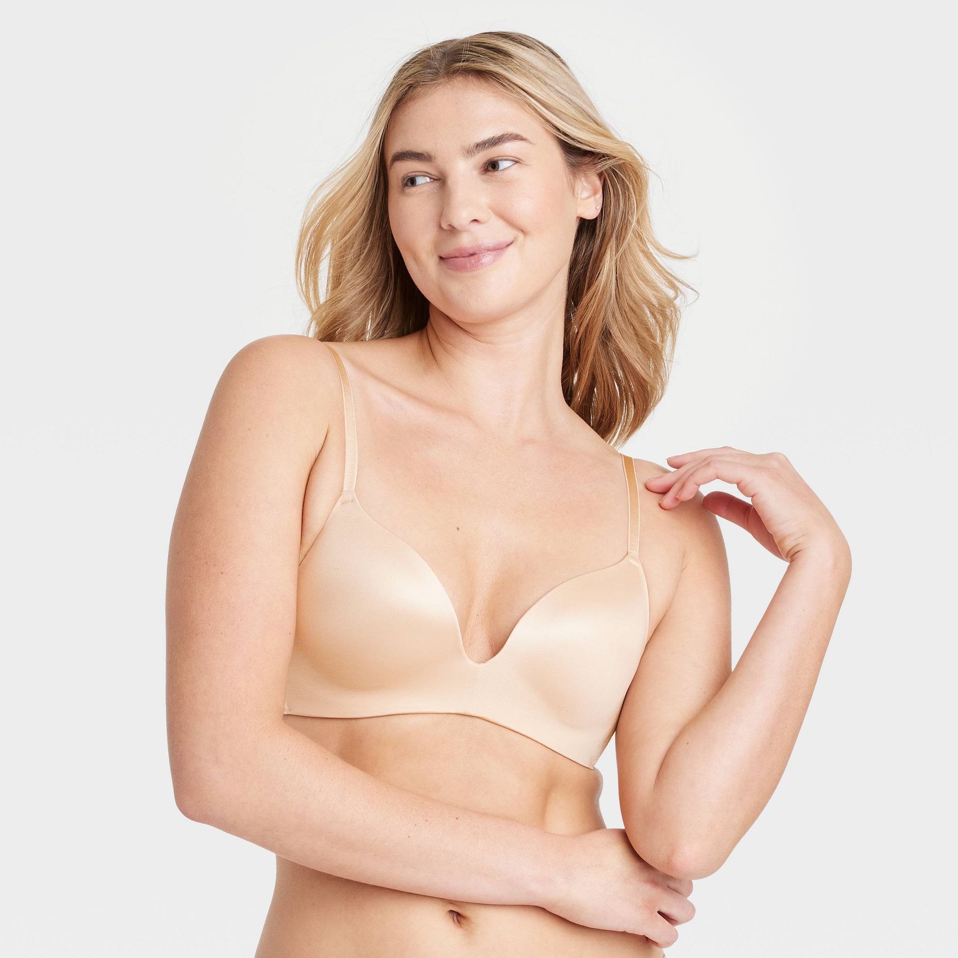 Women's Wirefree Push-Up Bra - Auden™ Beige 34B: Adjustable Strap, Padded Molded Cup, Wireless