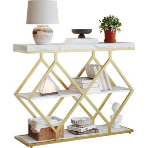 Industrial 3-Tier Accent Console Table with Storage and Open Shelves, Diamond-Shaped Metal Frame - 1 of 4
