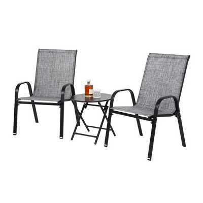 XINGHANZHENXUAN Gray 3 Piece Patio set, Outdoor Camping Chairs, Folding Table with Steel Table Top, 2 Chairs and 1 Table Set