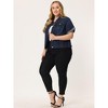 Agnes Orinda Women's Plus Size Denim Button Front Crop Short Sleeve Trucker Jean Jackets - 3 of 4