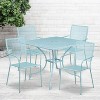 Flash Furniture Oia Commercial Grade 35.5" Square Sky Blue Indoor-Outdoor Steel Patio Table Set with 4 Square Back Chairs - 2 of 4