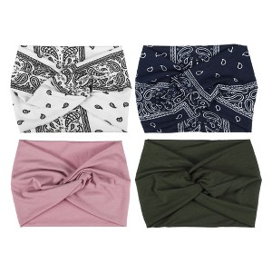Unique Bargains Women's Widening Knotted Headwrap Pink Green Navy Blue White 4 Pcs - 1 of 4