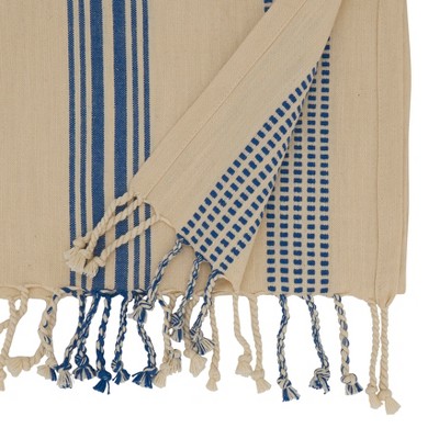 Navy Blue Cotton Striped Fringe Table Runner 16" x 120"