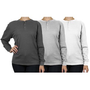 Blue Ice  Women's Loose Fit  Waffle-Knit Thermal Henley- 3 Pack - 1 of 1