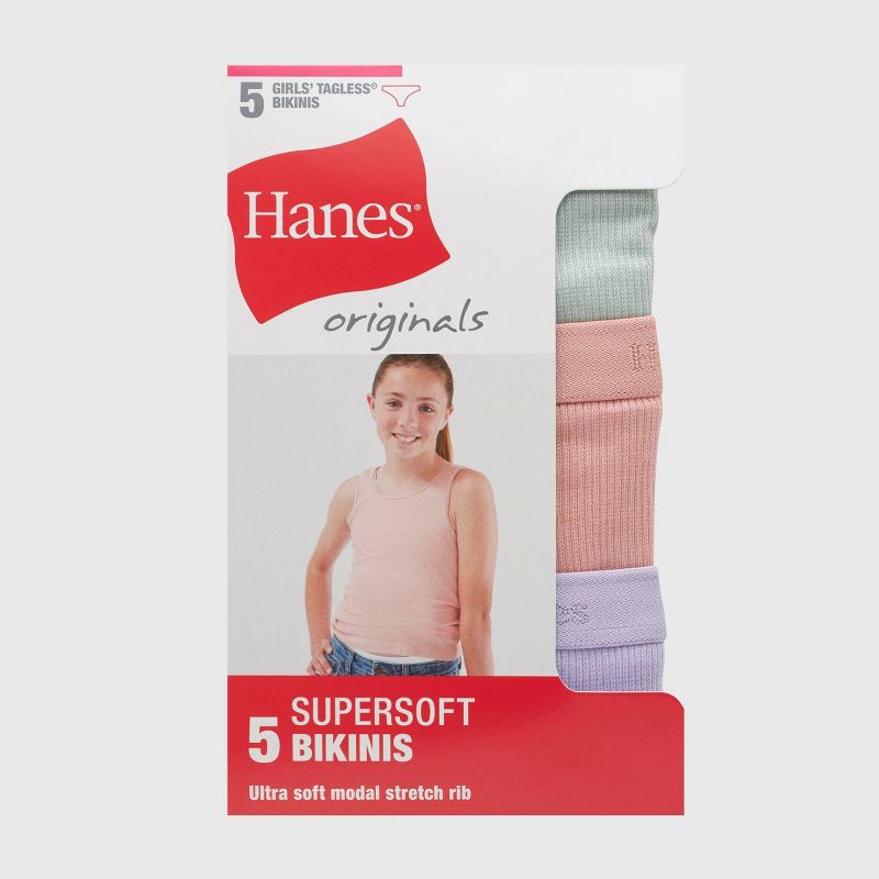 Hanes Originals Girls' 5pk SuperSoft Bikini Underwear, 3 of 7