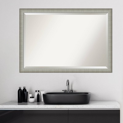 Elegant Brushed Pewter Rectangular Bathroom Wall Mirror