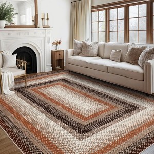 Washable Area Rugs Braided Print Accent Rug with Non-Slip Backing - 1 of 4