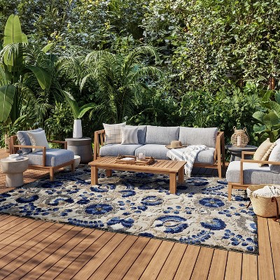 Aloha Natural/Blue Floral 6' x 9' Synthetic Outdoor Area Rug