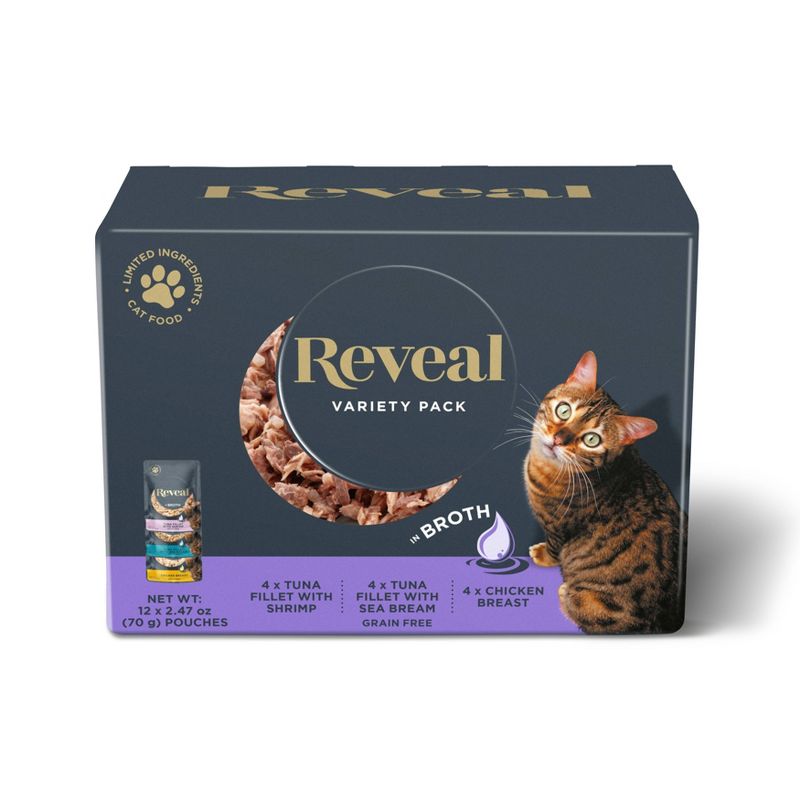 Reveal Natural Limited Ingredient Grain Free Variety of Tuna and Chicken Flavors in Broth Wet Cat Food - 2.47oz/12pk, 1 of 8