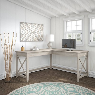 60-Inch Washed Gray Wood L-Shaped Corner Desk