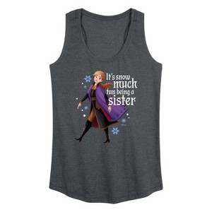 Women's - Frozen 2 - Snow Much Fun Being A Sister Anna Christmas Graphic Racerback Tank - 1 of 4