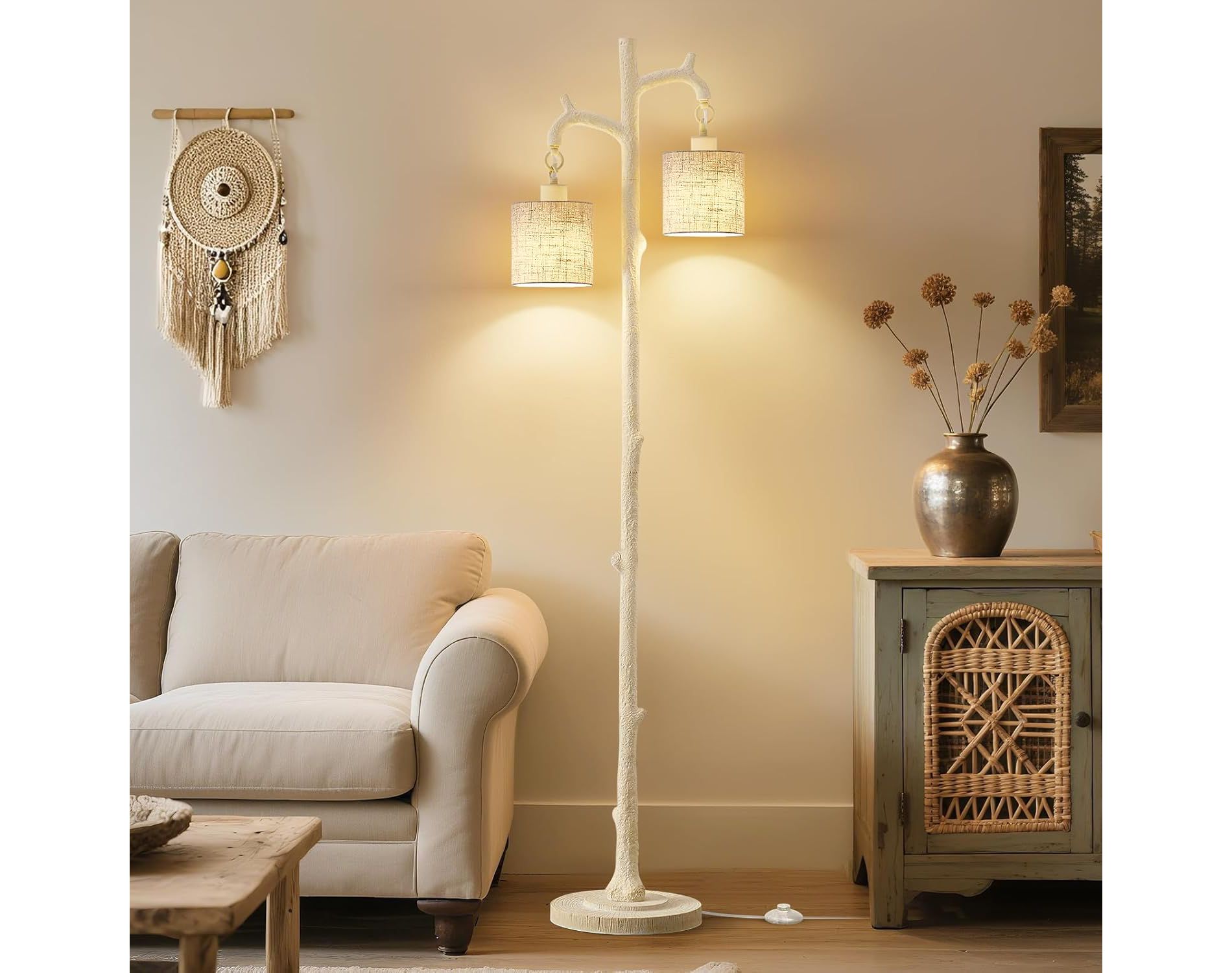 GTCLIGHTING  Floor Lamp for Living Room - 69" Rustic Farmhouse Tree Trunk Tall Lamp - Country Vintage Reading Light with Linen Shade for Bedroom