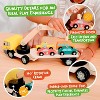 Magnetic Wooden Car Loader with 4 Vehicles and Semi Trailer Interactive Crane Toy Ages 2+ - 3 of 4