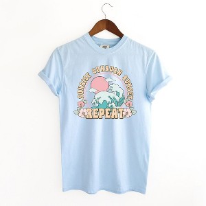 Simply Sage Market Women's Sunrise Sunburn Repeat Wave Short Sleeve Garment Dyed Tee - 1 of 2