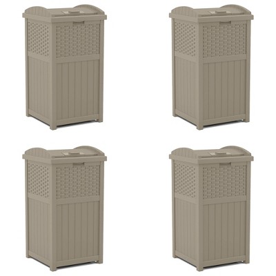 Suncast 30-gallon Durable Hideaway Trash Waste Bin Container For Outdoor  With Solid Bottom Panel And Latching Lid, Cyberspace (4 Pack) : Target