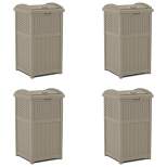 Suncast Wicker Plastic Outdoor Hideaway Trash Can with Sturdy Base & Latching Lid for Use in Lawn, Backyard, Deck, or Patio, Dark Taupe (4 Pack)